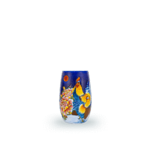 Bình hoa 32 dáng bom Lam Huế Đa sắc nền men cobalt Kim Kê Phú Quý