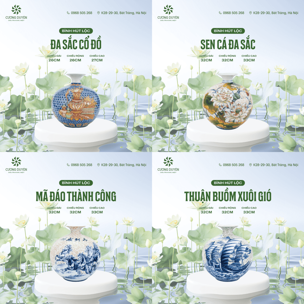 Một số sản phẩm bình hút lộc nổi bật tại Gốm sứ Cương Duyên