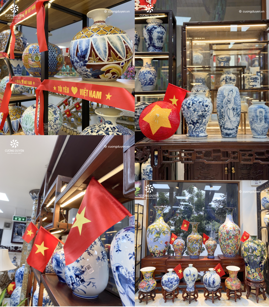 Cờ Việt Nam ngập tràn showroom Gốm sứ Cương Duyên trong những ngày kỷ niệm 50 năm giải phóng miền Nam - thống nhất đất nước Việt Nam