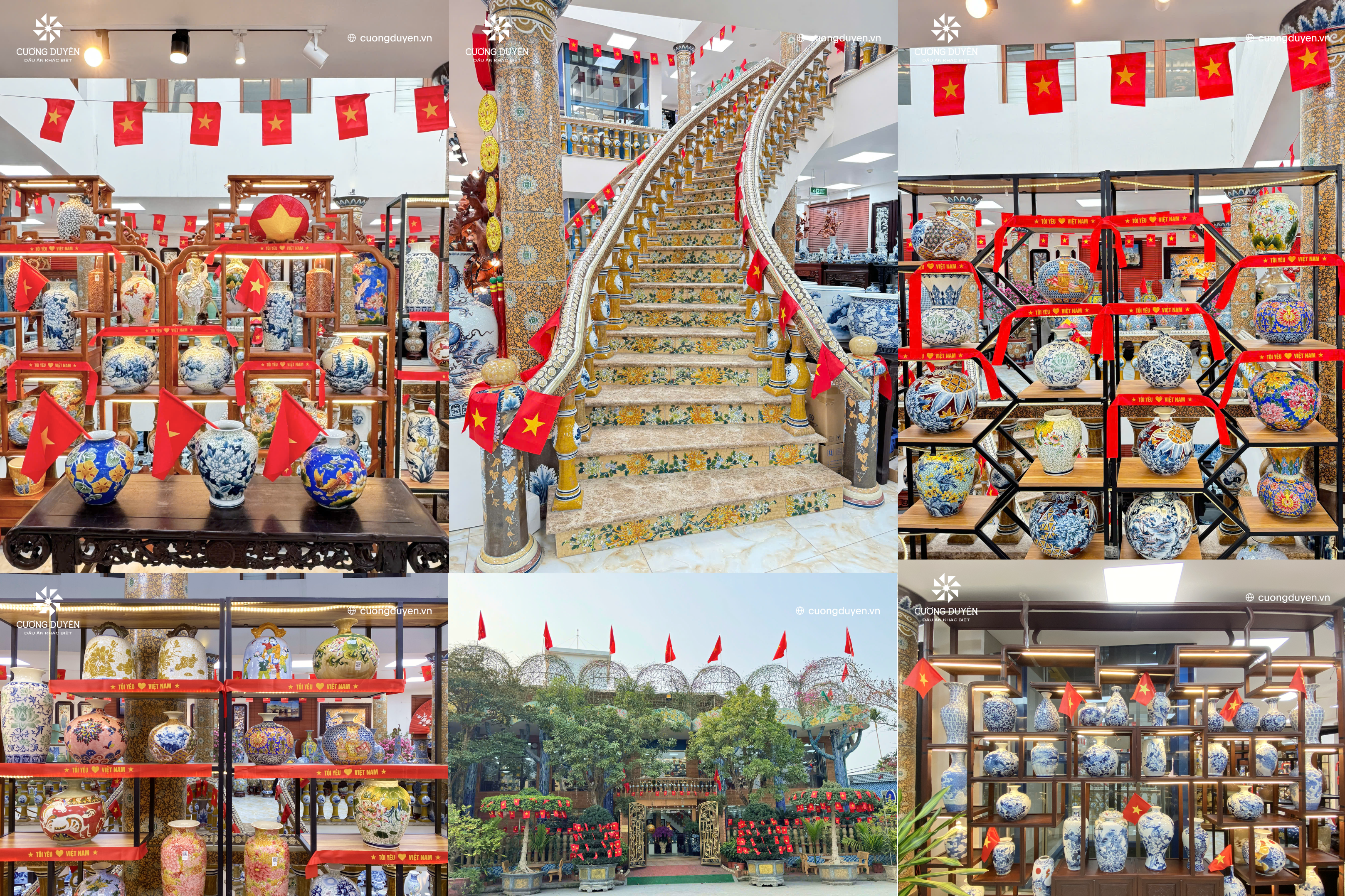 Cờ Việt Nam trong showroom Gốm sứ Cương Duyên trong những ngày kỷ niệm 50 năm giải phóng miền Nam - thống nhất đất nước Việt Nam