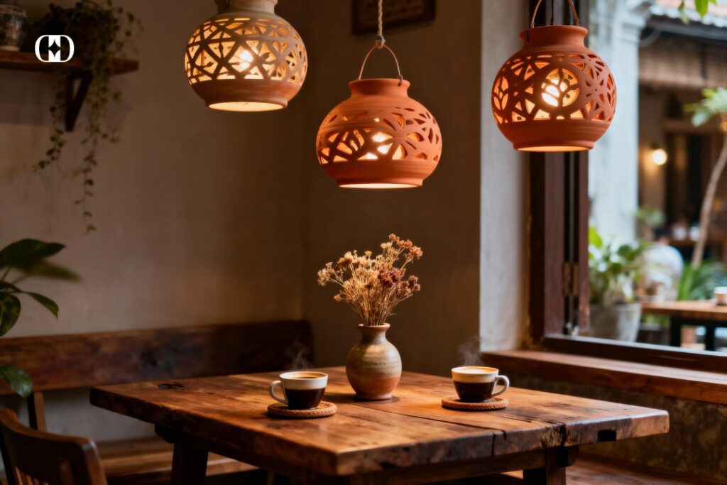 Trang trí quán café bằng gốm sứ Bát Tràng