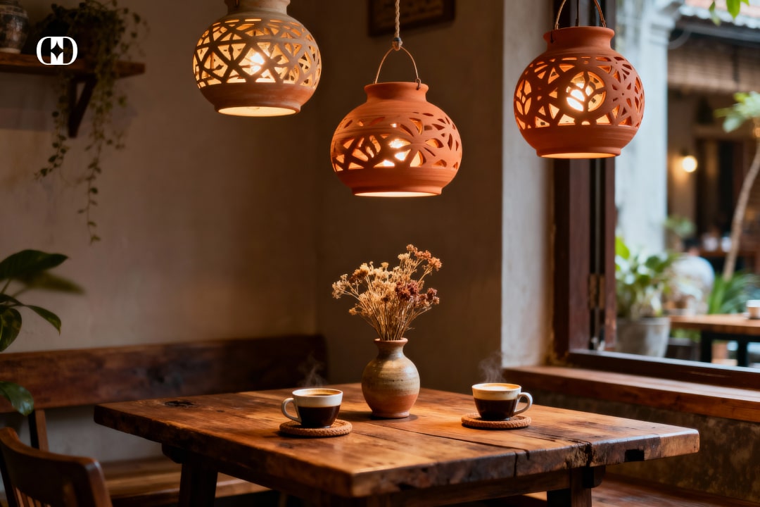 Trang trí quán café bằng gốm sứ Bát Tràng