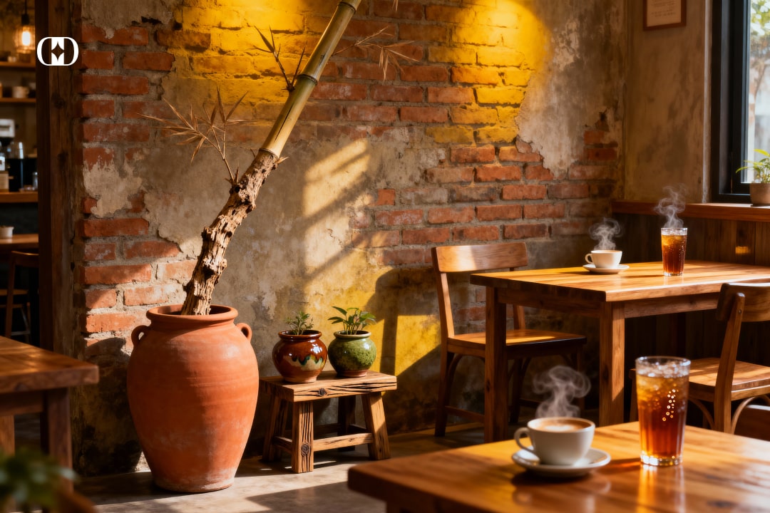 Trang trí quán café bằng gốm sứ Bát Tràng