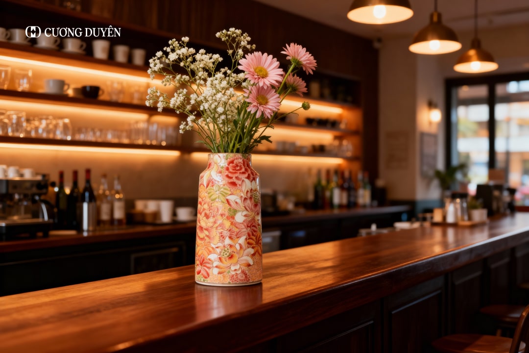 Trang trí quán café bằng gốm sứ Bát Tràng