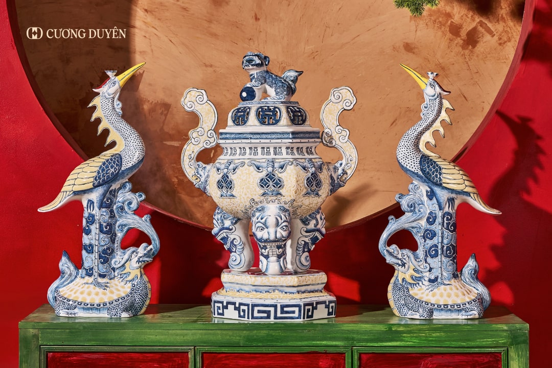 Bộ Đỉnh Hạc Gốm Sứ