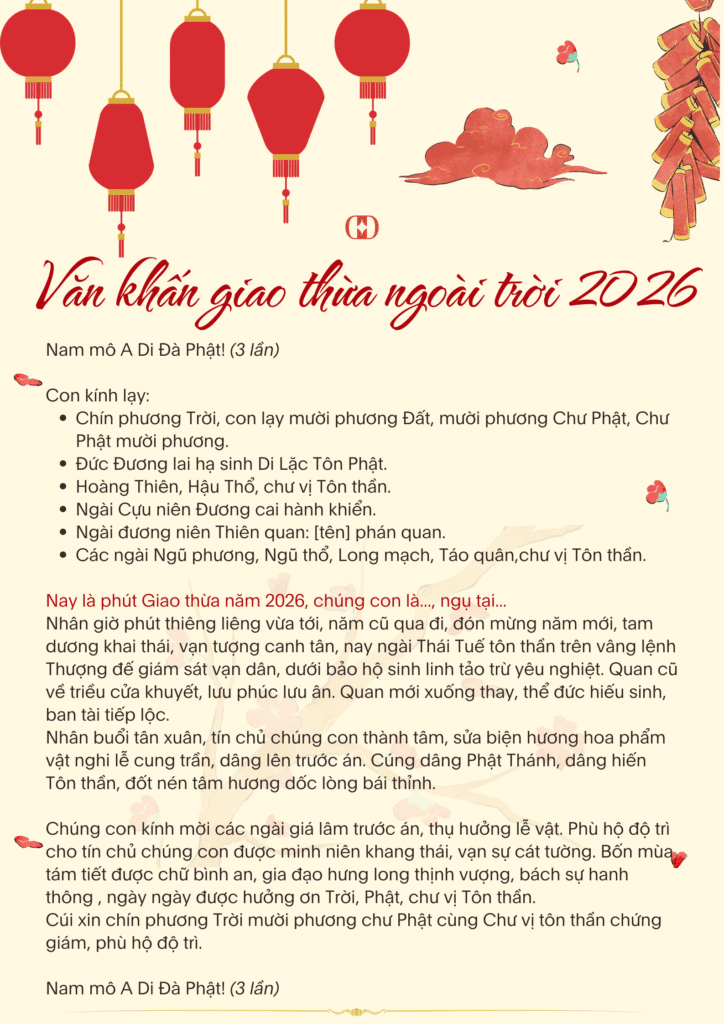 Văn khấn ngoài trời 2026