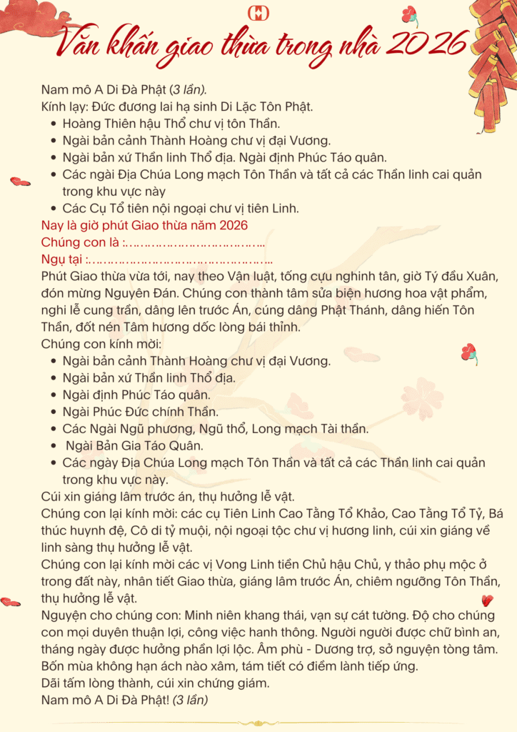 Văn khấn trong nhà 2026