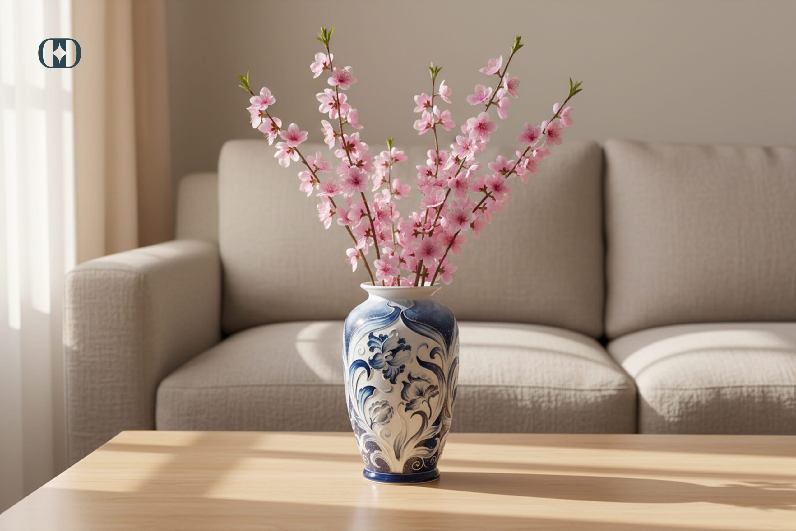 bình gốm cắm đào