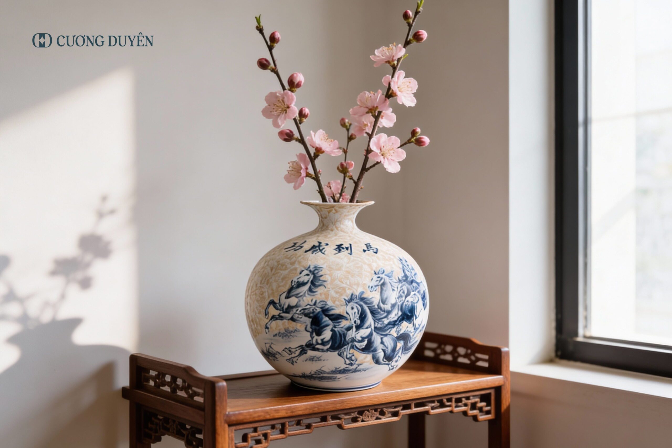 bình gốm cắm đào