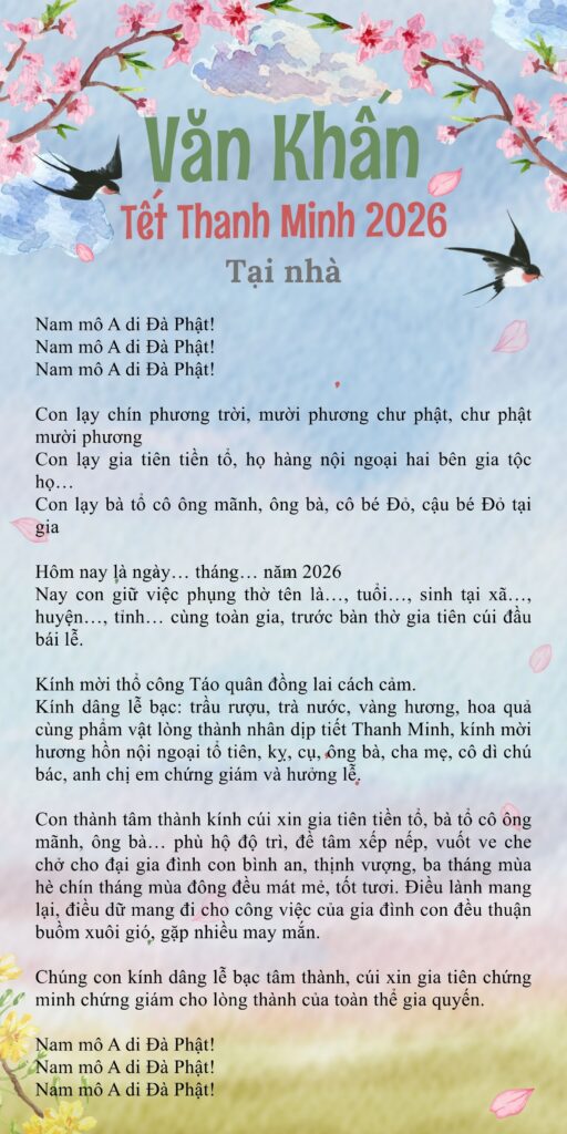 Văn khấn Tết Thanh Minh 2026 tại nhà
