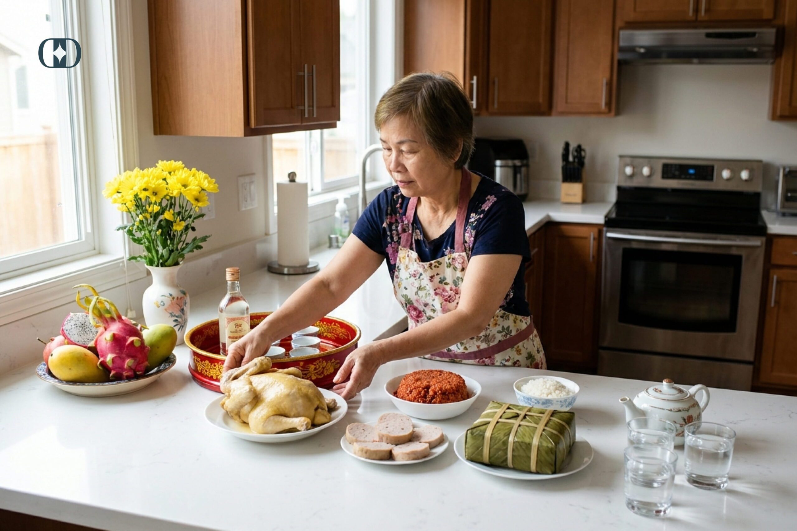 Chuẩn bị đồ ăn để thắp hương
