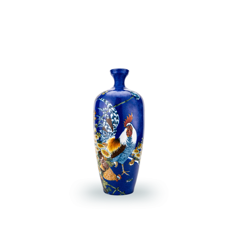 Bình cát tường Đa sắc nền men cobalt Kim Kê Phú Quý - 1