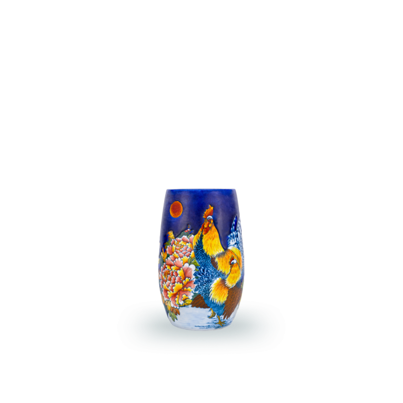 Bình hoa 32 dáng bom Đa sắc nền men cobalt Kim Kê Phú Quý - 1