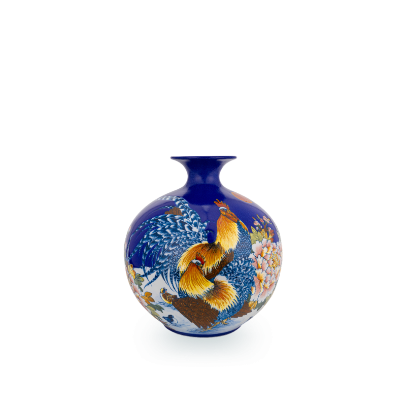 Bình tụ khí S1 nền men cobalt Kim Kê Phú Quý - 1