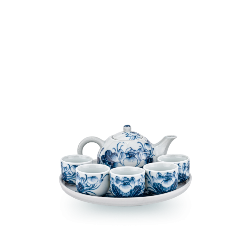 Bộ trà thờ Lam Huế Sen (LE) - 1